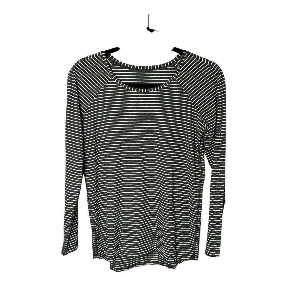 Lululemon Gray White Striped Long Sleeve Round Neck T Shirt 6